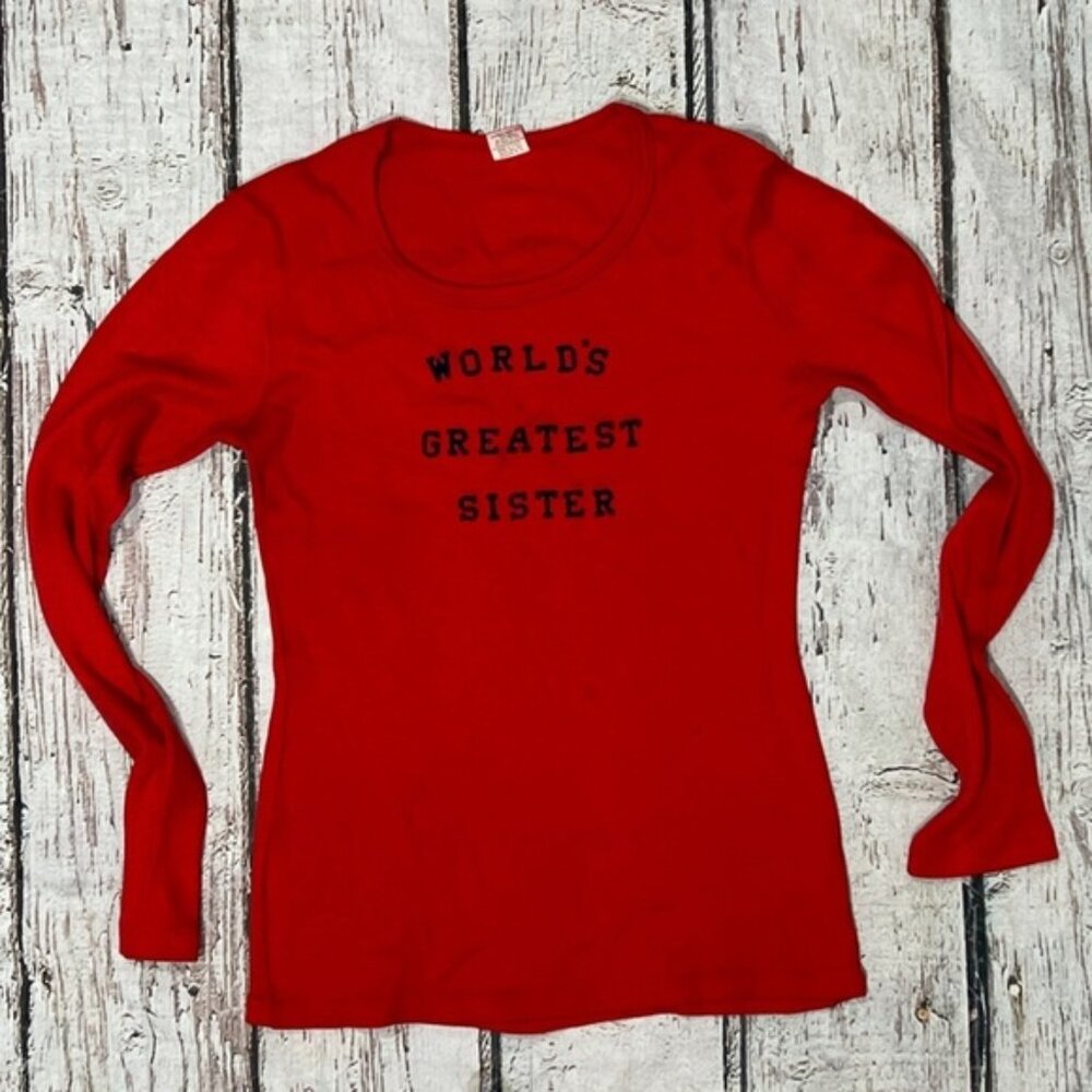 Vintage World's Greatest Sister Red 1980s Long Sleeve Tshirt